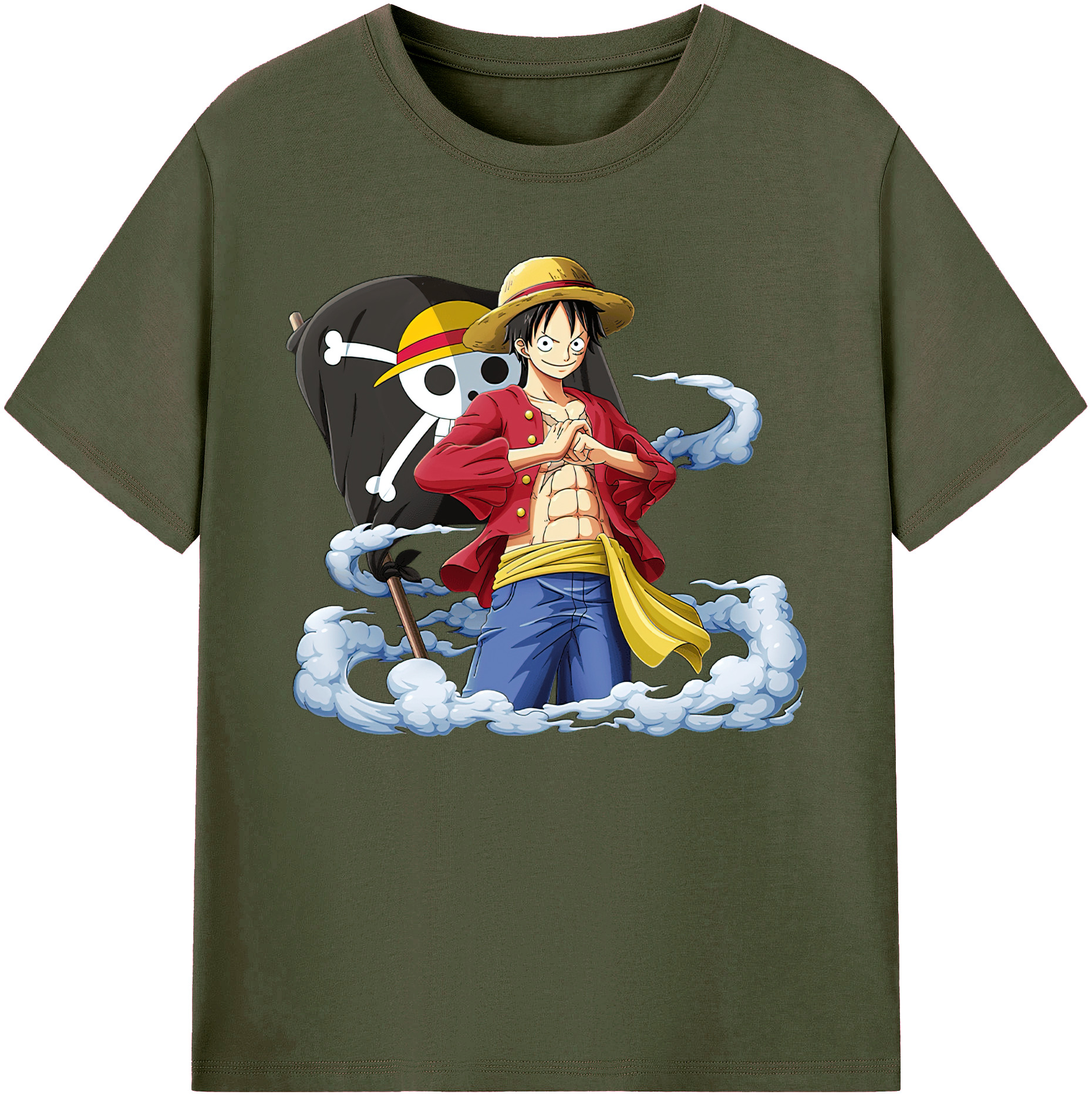 ワンピース モンキー・D・ルフィ ONE PIECE Monkey D. Luffy 綿100％ メンズ半袖Tシャツ｜肌触りやわらか＆通気性